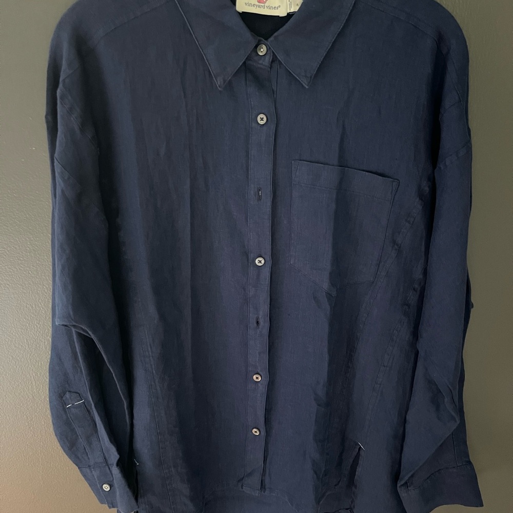 Vineyard Vines 100% Linen Blue Button Down Shirt